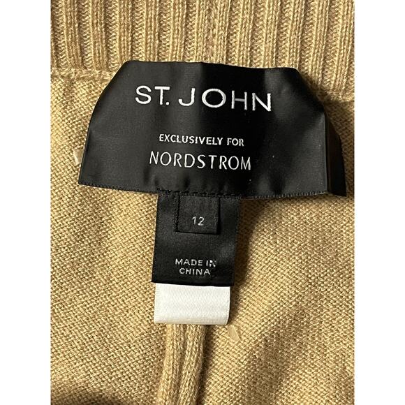 St John Pants Womens 12 Tan 100% Cashmere Knit Wide Leg Drawstring Lounge - Picture 3 of 11